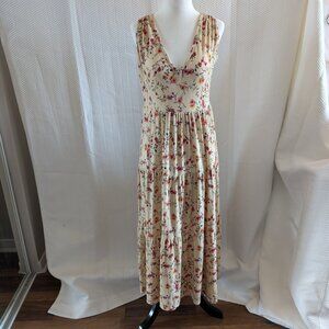 Jessica Simpson Floral Ribbed Maxi Dress V-Neck Sleeveless Medium Cottagecore